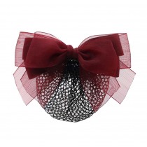 2 pieces Hair Bun Cover Nets Bowknot Decor Barrette Hair Clips for Women Girls, Wine Red