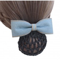 Women Girls Stylish Denim Style Barrette Hair Clip Bowknot Snood Net, 2 pieces (A)