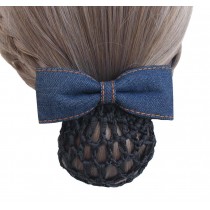 Women Girls Stylish Denim Style Barrette Hair Clip Bowknot Snood Net, 2 pieces (C)