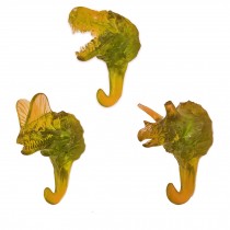 3pcs Lifelike Dinosaur Fossils Hooks Simulation Skeleton Resin Wall Hangers Coat Hooks Utility Hooks,Transparent Yellow