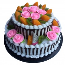 Artificial Double-layer Cake Simulation Rose Fruit Birthday Cake Replica Prop Party Decoration, 10 inches