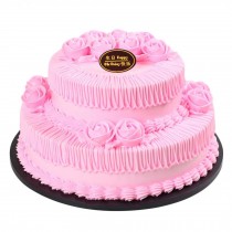 Artificial Double-layer Cake Simulation Pink Rose Birthday Cake Food Model Party Decoration Replica Prop , 10 inches