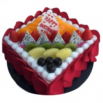Artificial Fruit Cake Simulation Red Petal Birthday Cake Food Model Party Decoration Replica Prop, 6 inches