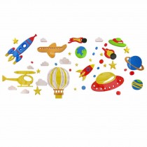 Acrylic Kids Wall Decal Sticker DIY Cartoon Helicopter Rocket UFO Wall Stickers for Living Room Bedroom
