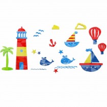 Acrylic Kids Wall Decal Sticker DIY Cartoon Lighthouse Sailboat Whale Wall Stickers for Living Room Bedroom