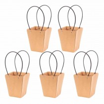 Trapezoid Kraft Paper Gift Bag Flower Wrapping Box Flowerpot Shop Packing Material, 5 Pcs Middle Size