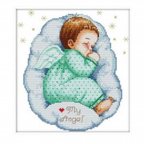 11CT Stamped Cross Stitch Kits Baby Boy Angel Nursery Room Decor Baby Shower Gift DIY Embroidery Kits, 13x13inch