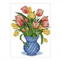 11CT Stamped Cross Stitch Kits Tulip Flower Living Room Wall Decor DIY Embroidery Kits, 14x18inch