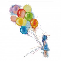 11CT Stamped Cross Stitch Kits Girl and Colorful Balloons Wall Decor DIY Embroidery Kits, 17x21inch