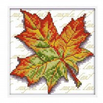 11CT Stamped Cross Stitch Kits Autumn Maple Leaf Hallway Wall Decor DIY Easy Embroidery Kits, 7.8x7.8inch
