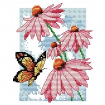 11CT Stamped Cross Stitch Kits Flower and Butterfly DIY Easy Embroidery Kits, 8x9inch