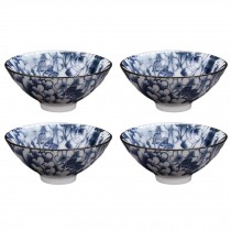 1.3 oz Traditional Blue and White Ceramic Flower Mugs Chinese Kungfu Teacup Japanese Wine Cups, 4 Pcs