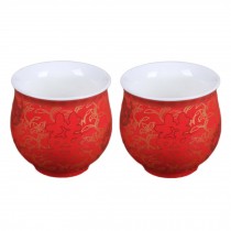 2 Pcs 3.4 oz Chinese Porcelain Teacup Red Kongfu Tea Cups Chinese Wedding Double Happiness Wine Cup