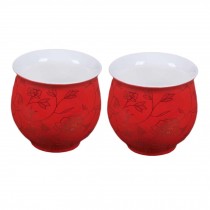 2 Pcs 3.4 oz Chinese Porcelain Teacup Red Kongfu Tea Cups Chinese Wedding Wine Cup