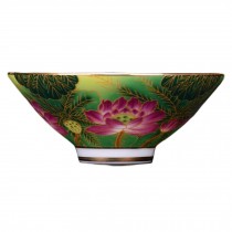 2.2 oz Chinese Kungfu Teacup Handmade Green Lotus Enamel Painted Porcelain Tea Cup Wine Cup