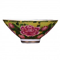 2.2 oz Chinese Kungfu Teacup Green Peony Handmade Enamel Painted Porcelain Tea Cup Wine Cup