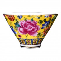 2.5 oz Chinese Kungfu Teacup Flower Handmade Enamel Painted Porcelain Tea Cup Wine Cup, Yellow