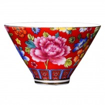 2.5 oz Flower Handmade Enamel Painted Porcelain Tea Cup Chinese Kungfu Teacup Wine Cup, Red