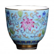 2.5 oz Blue Handmade Enamel Painted Porcelain Kungfu Teacup Chinese Tea Cup Japanese Wine Cup