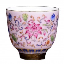 2.5 oz Pink Handmade Enamel Painted Porcelain Kungfu Teacup Chinese Tea Cup Wine Cup