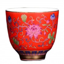 2.5 oz Red Handmade Enamel Painted Porcelain Kungfu Teacup Chinese Tea Cup Wine Cup