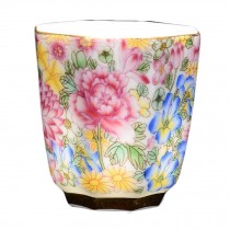 2.2 oz Multicolor Flower Octagon Handmade Ceramic Kungfu Teacup Chinese Tea Cup