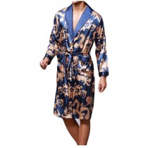 Mens Satin Robe Silk-Like Pajama Long Sleeve Kimono Bathrobe Sleepwear Loungewear
