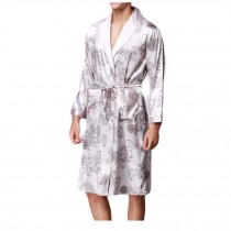 Men's Satin Robe Silk-Like Patterned Bathrobe Spa Long Sleeve Home Kimono