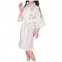 Children Nightgown Satin Morning Gown Bathrobe Kimono Robe Pajama, White