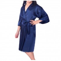Japanese Style Satin Kimono Girls Pajama Bathrobe Sleepwear Loungewear, Blue