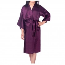 Girls Silk-Like Satin Kimono Pajama Wedding Dressing Gown Bridal Sleepwear, Purple