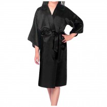 Summer Silk-Like Pajama Robe Japanese Style Kimono Yukata Sleepwear Loungewear, Black