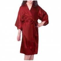 Girls Bathrobe Silk-Like Pajama Robe Kimono Yukata Wedding Robe, Red