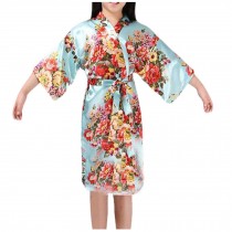 Girl Sleepwear Silky Robes Kimono Pajama Large Night Gown Loose Lounger, Blue