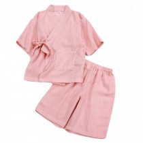 Pajamas Girls Kimono Suit Loose Breathable Cotton Yukata Pyjamas Set, Pink