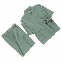 Japanese Style Kids Kimono Loose Breathable Cotton Pajamas Suit Sleepwear, Green