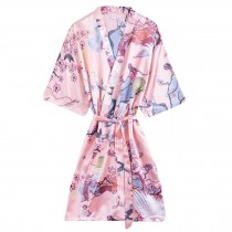 Women's Satin Kimono Robes Silk-Like Pajama Yukata Nightgown Bride Sleepwear,Pink