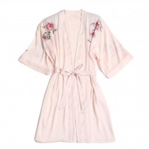 Womens Silk-like Satin Kimono Robe Rose Yukata Sleepwear for Wedding Party,Pink