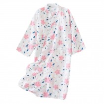 Women's Kimono Robes Cotton Yukata Pajama Robe Long Bathrobe Soft Sleepwear, White