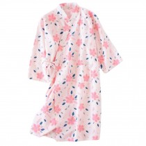 Women Kimono Robes Cotton Yukata Bathrobe Soft Sleepwear Ladies Nightwear, Pink