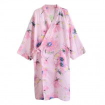 Kimono Bathrobe Women Cotton Loungewear SPA Bathing Robe Wedding Pajama Yukata,Pink