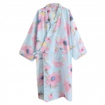 Women's Floral Cotton Kimono Robes Bride and Bridesmaid Nightgown Yukata, Blue