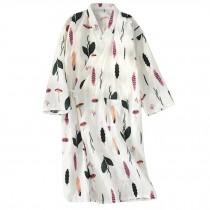 Women's Cotton Floral Kimono Robe Soft Breathable Yukata for Bride and Bridesmaids, White