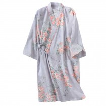 Japanese Style Kimono Yukata Women Floral Bathrobe Sleepwear Home Pajama,Grey