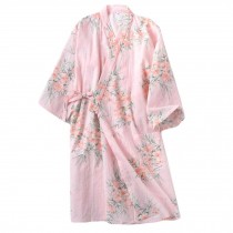 Cotton Kimono Pajama Women Khan Steamed Clothing Loose Bathrobe Yukata,Pink