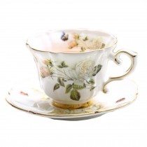 White Rose European Style Porcelain Tea Cup & Saucer Set for Afternoon Tea, 7.4 oz