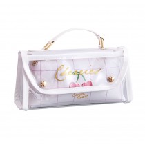 Cute Two-Layer Pencil Organize Bag With Handle Stationery Holder for Girls, White Cherry