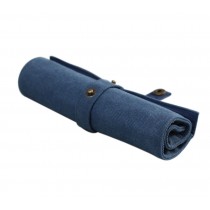 Pure Color Retro Wrap Roll Up Case Bag Portable Pencil Holder Pen Organizer, Deep Blue
