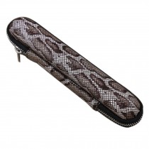 Leather Hard Shell Zipper Single Pen Case Holder Pen Pencil Protective Box, Brown Python Pattern