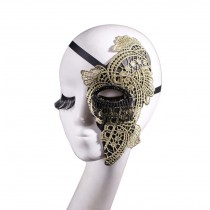 Vintage Black and Gold Lace Half Face Masquerades Mask for Halloween Mardi Gras Party